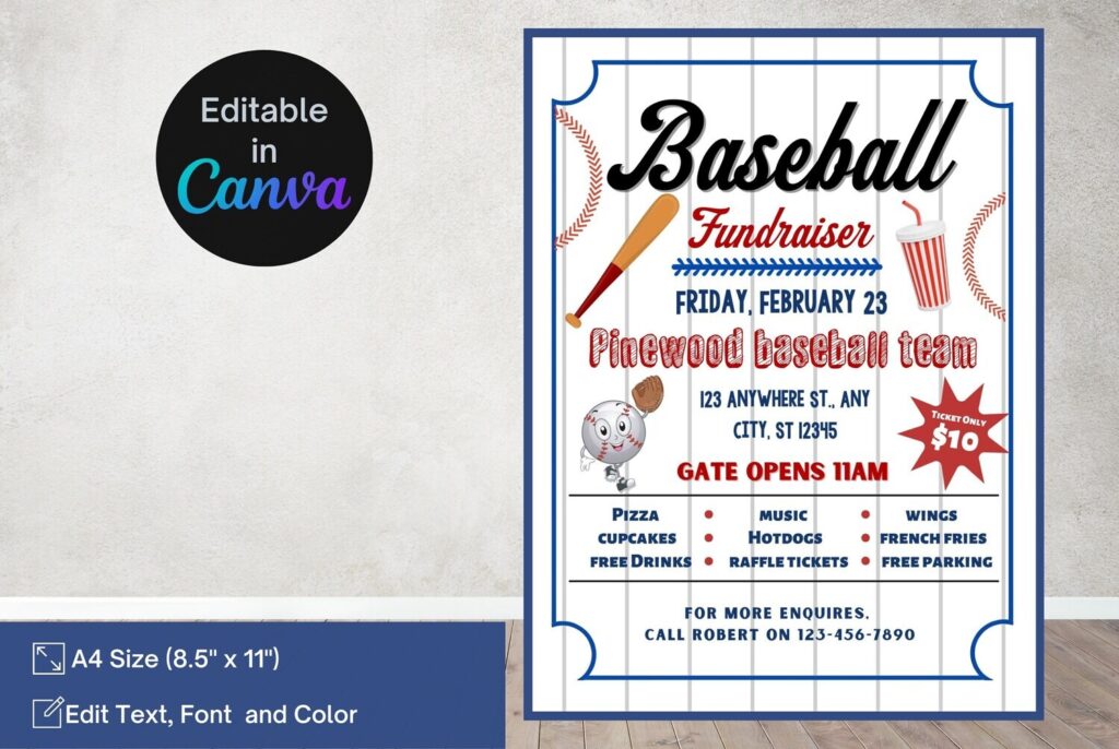 Editable Baseball Fundraiser flyer
