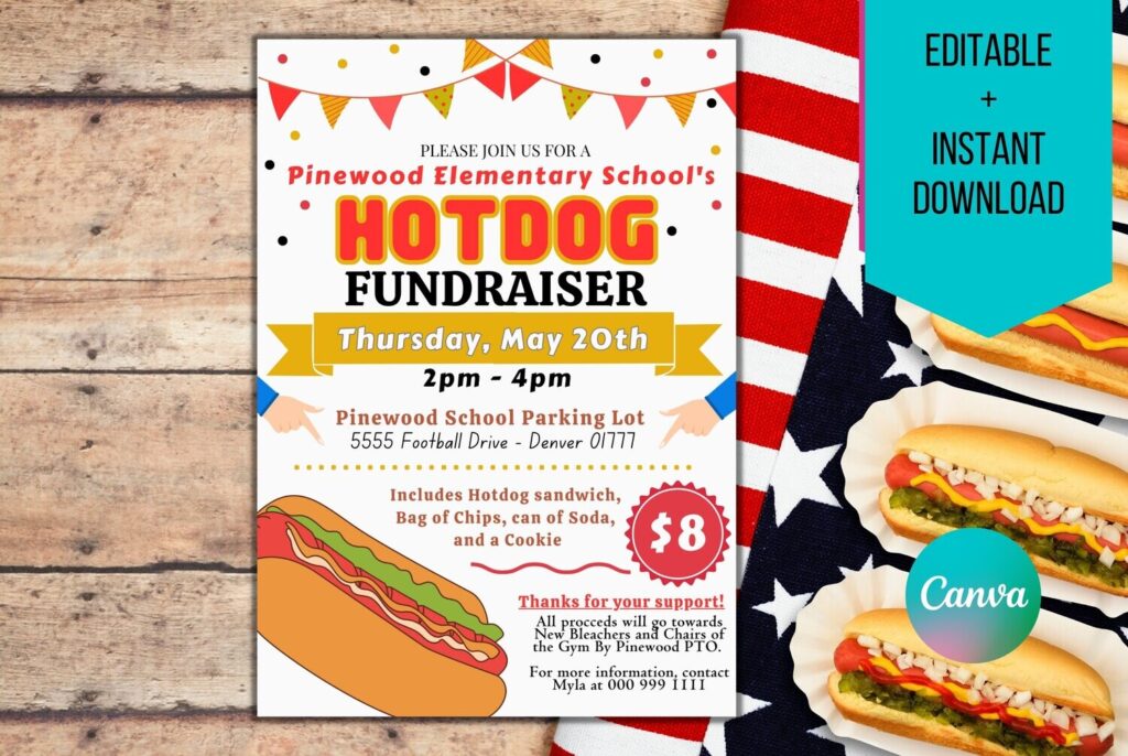 Editable Hot Dog Fundraiser flyer