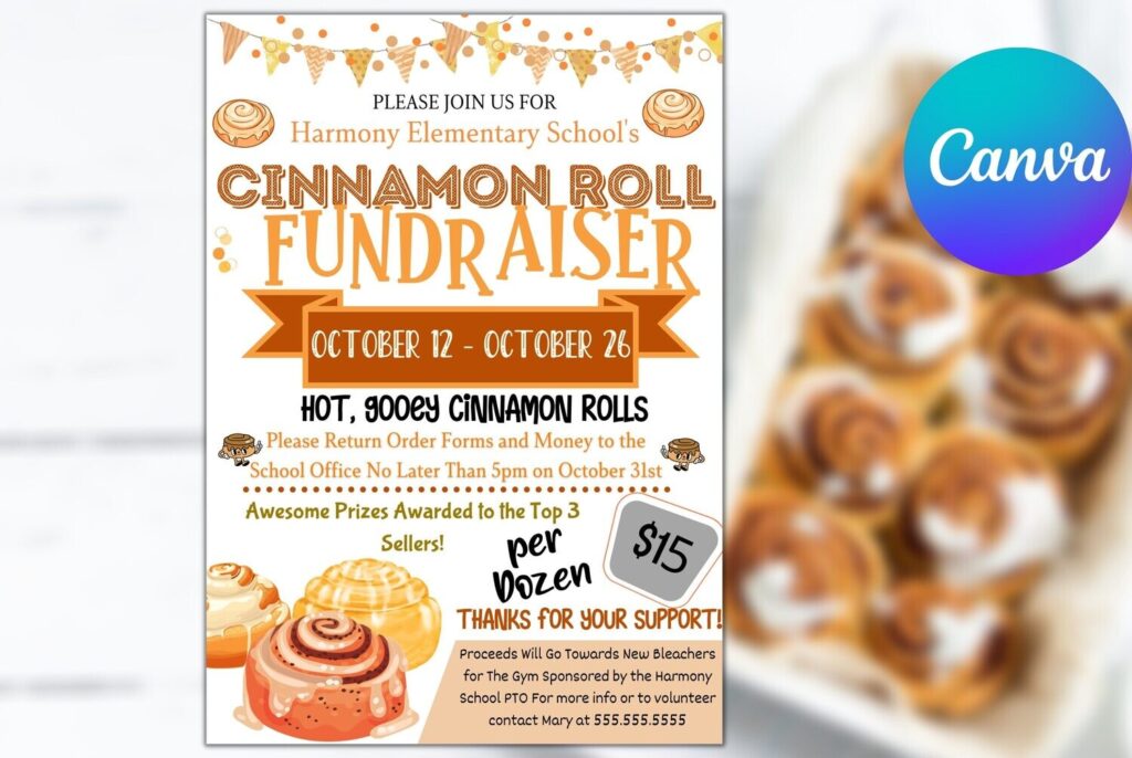 Editable Cinnamon Roll Fundraiser flyer