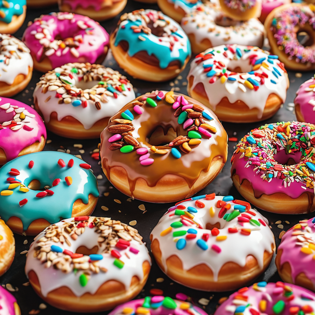 donuts with chopped nuts and colorful sprinkles