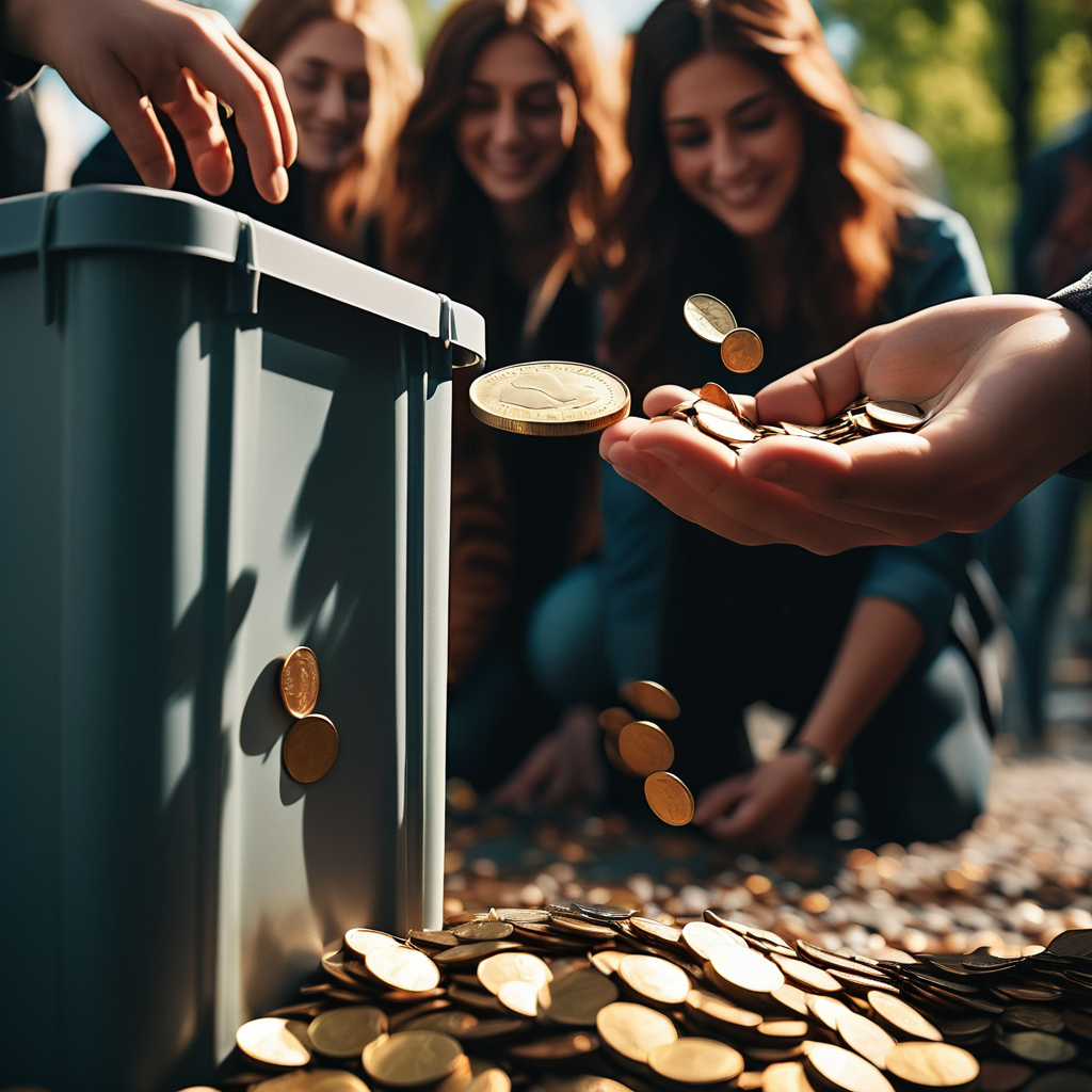 people donating coin in a container