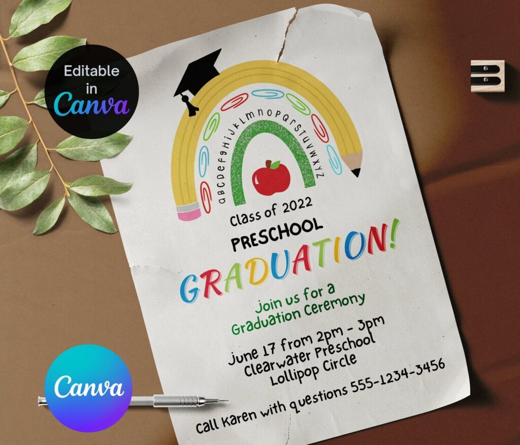 Editable Preschool Graduation Invitation flyer