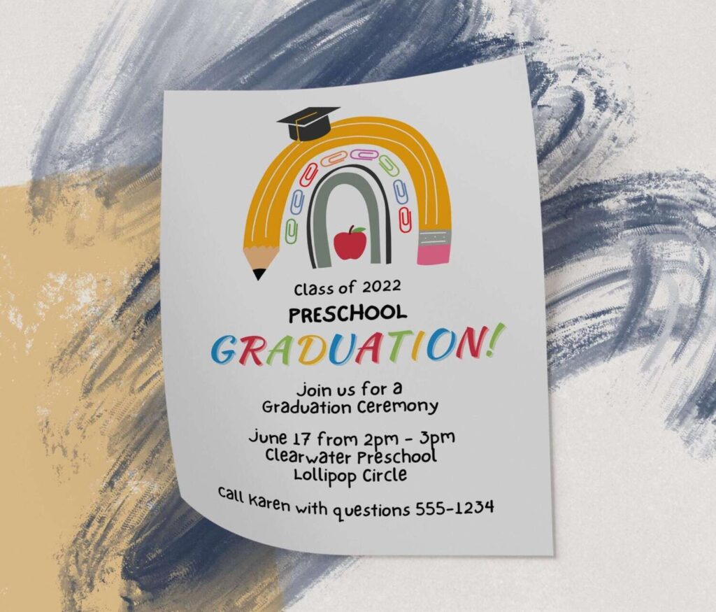 Editable Preschool Graduation Invitation flyer