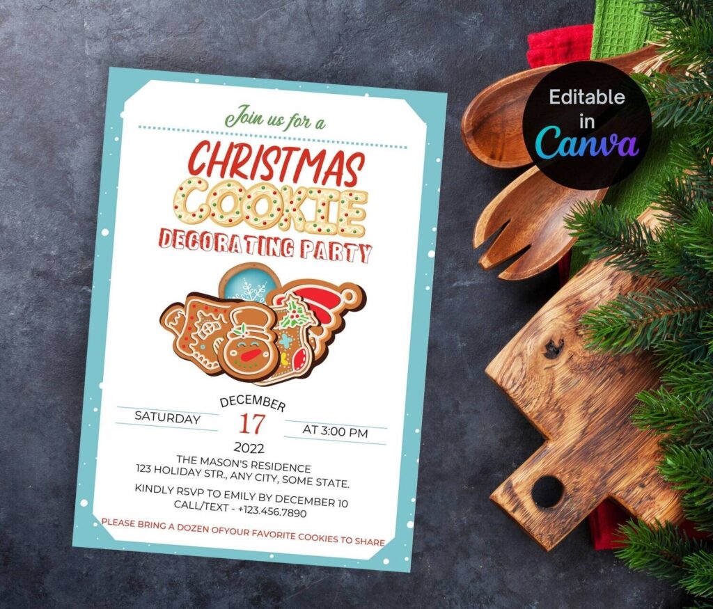 Personalised Christmas Cookie Decorating Party Invitation flyer