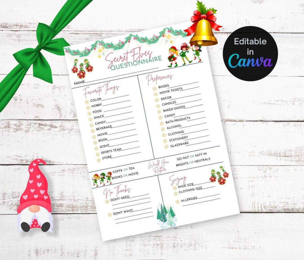 Editable Christmas Secret Santa Questionnaire