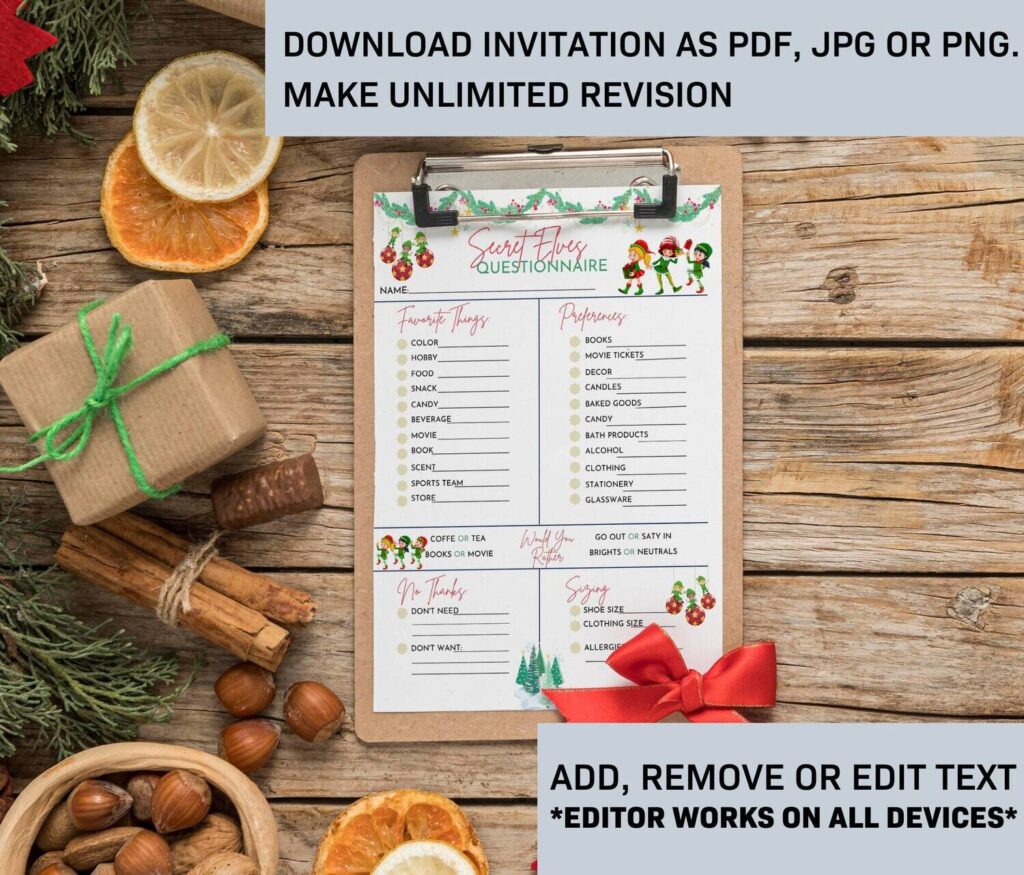 Personalised Christmas Secret Santa Questionnaire