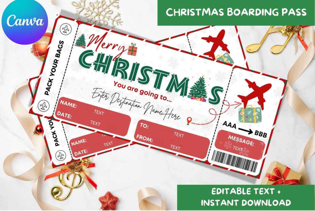 Editable Christmas Cruise Boarding Pass Ticket