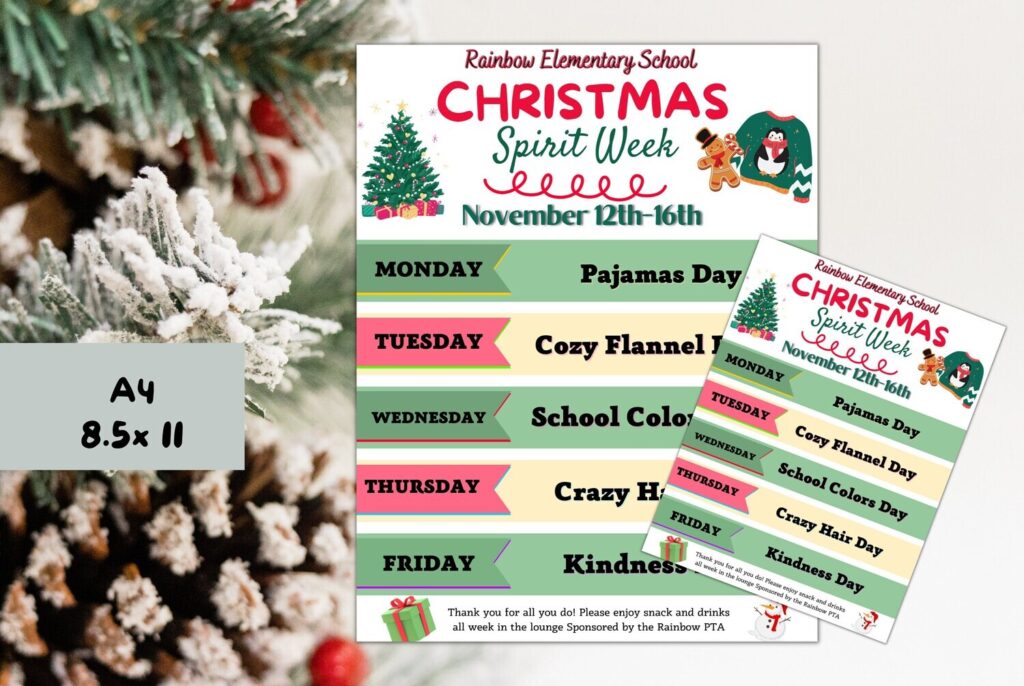 Personalised Christmas Spirit Week Itinerary flyer