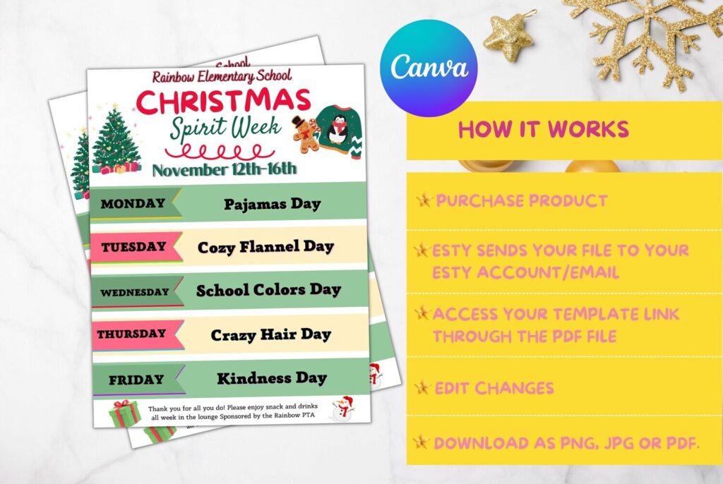 Personalised Christmas Spirit Week Itinerary flyer