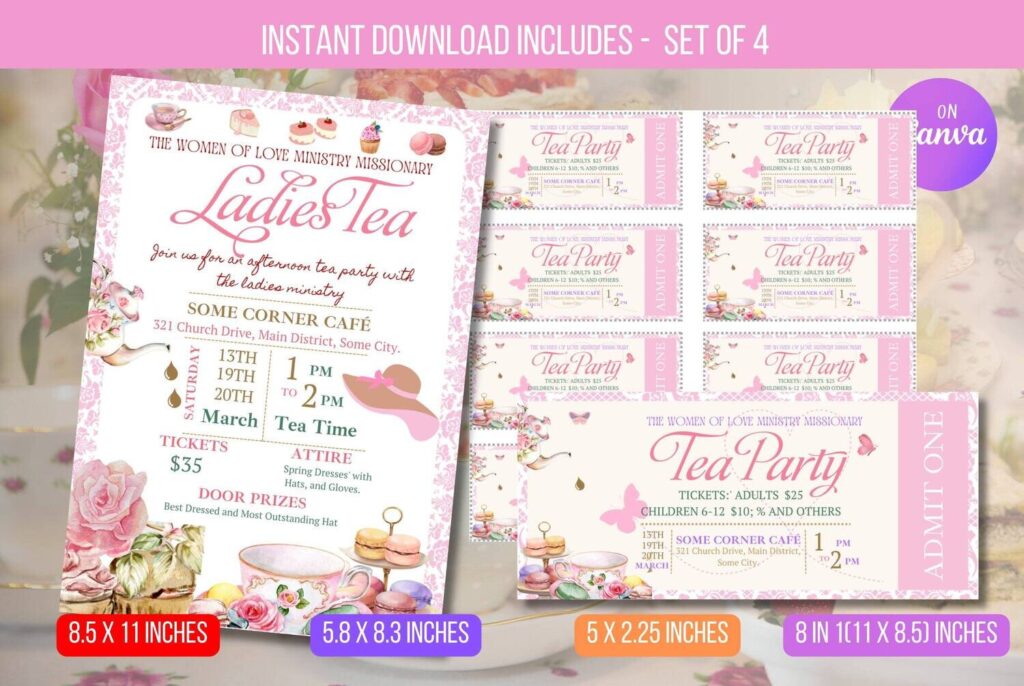 Editable Ladies' tea party event flyer