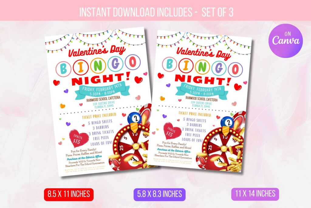 Editable Valentine Bingo Night flyer