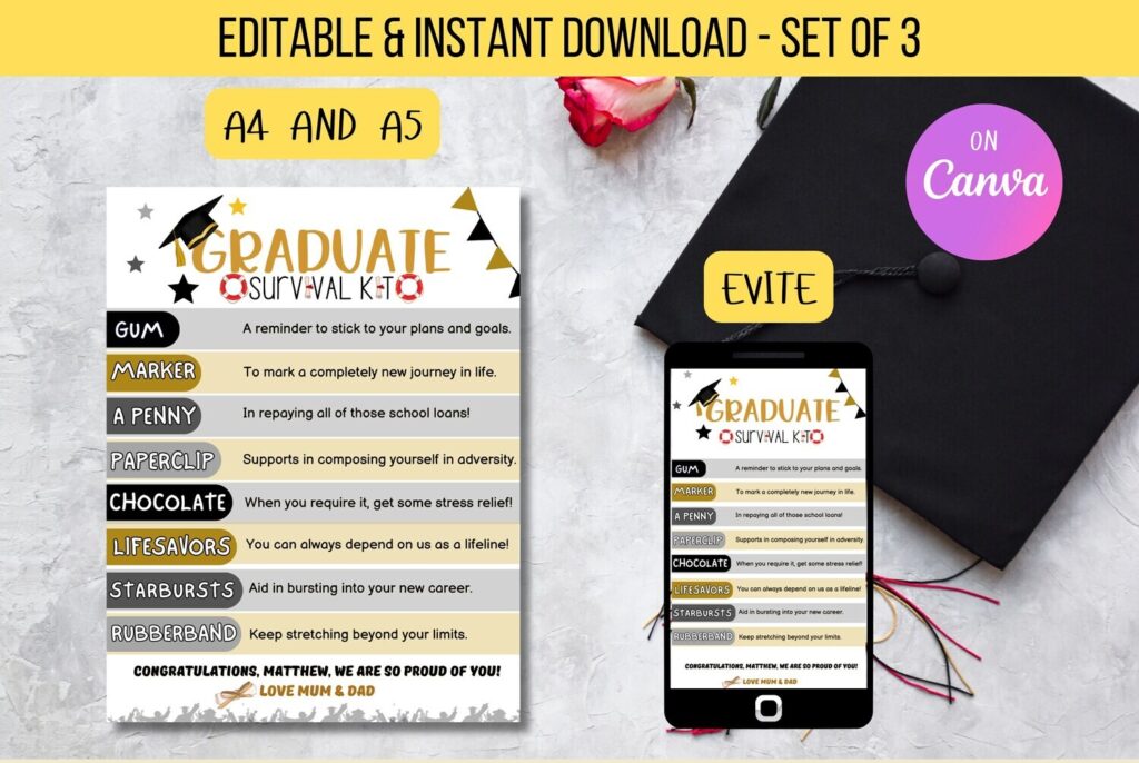 Editable Grad Survival Kit Flyer