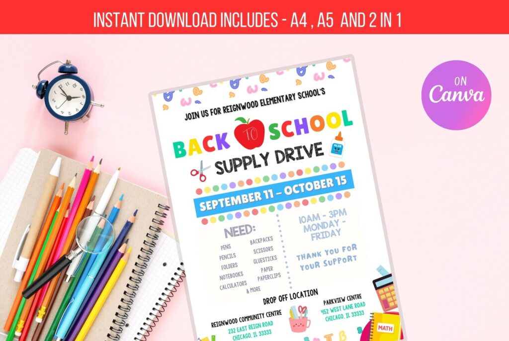 EDITABLE Back To School Supply Drive Flyer