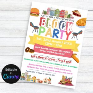 Editable Block Party Invitation Flyer