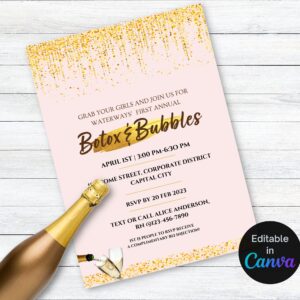 Editable Botox and Bubbles Party Invite Flyer