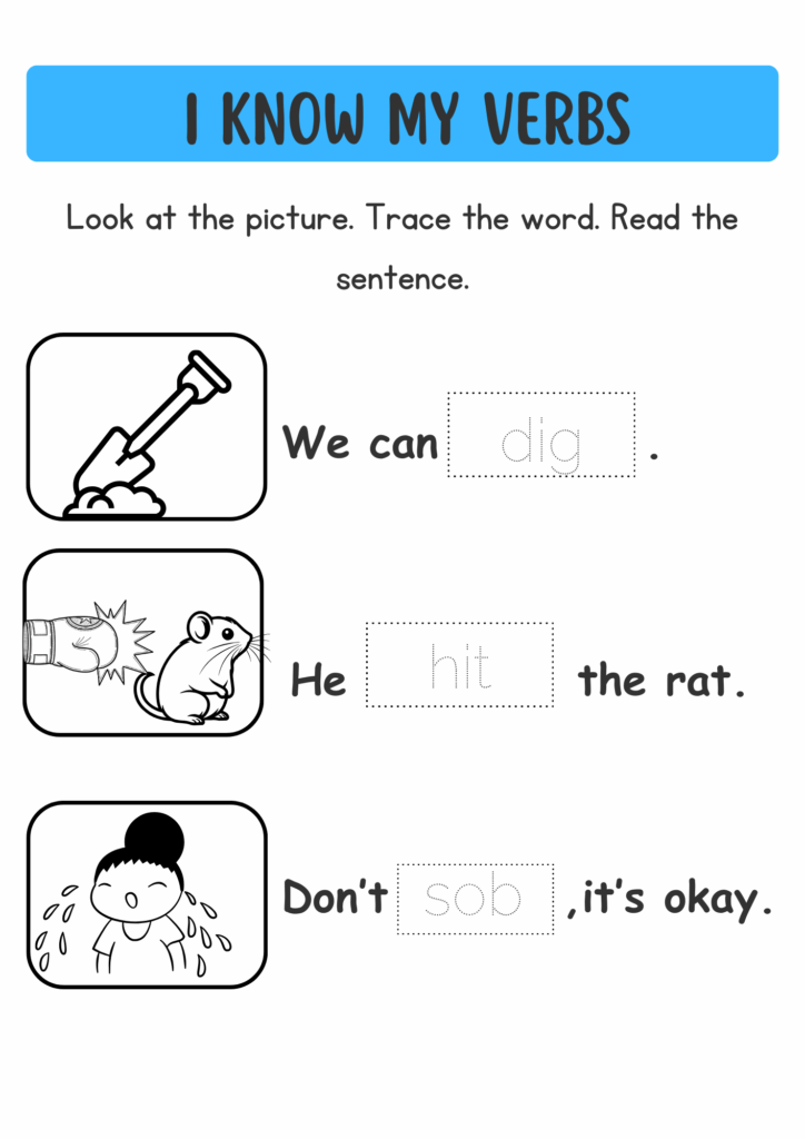 verb worksheet for kindergarten with answers