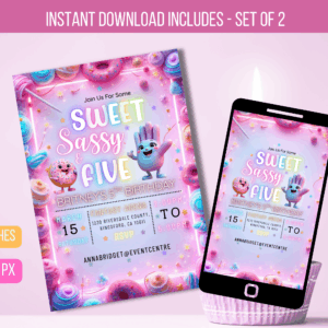 Editable Sweet Sassy And Five Birthday Party Invitation