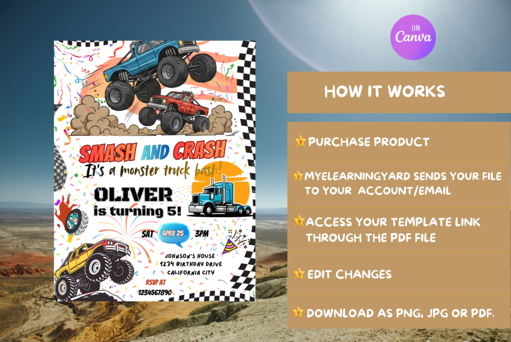 Monster Truck Theme Birthday Flyer Invite