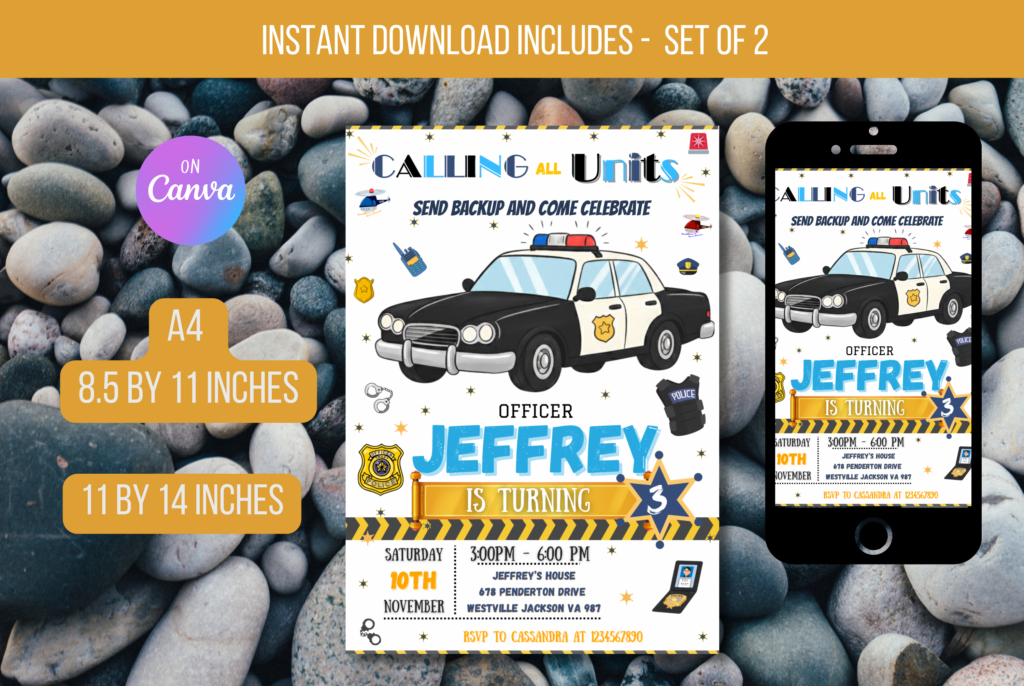 Calling all units Police Car Birthday Flyer