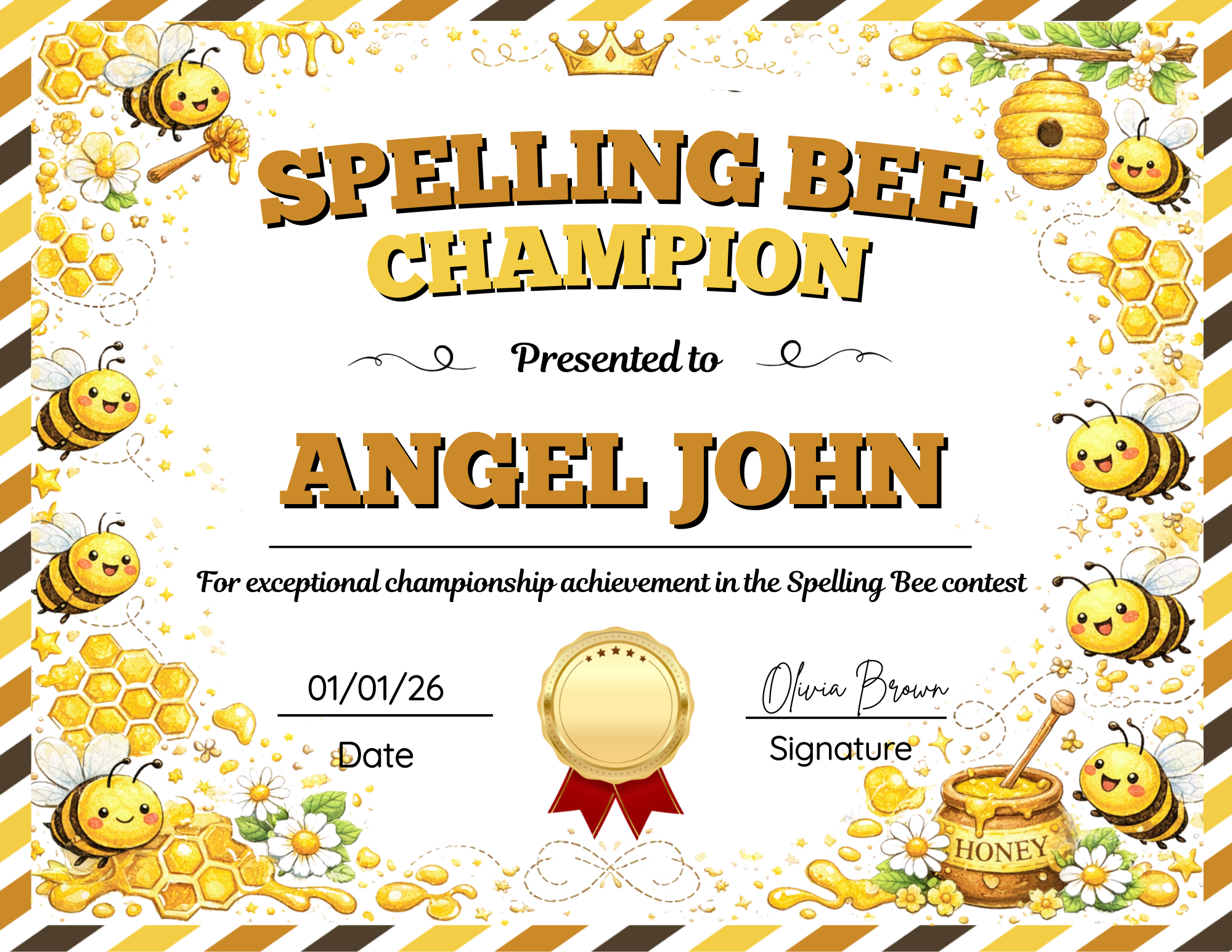 Spelling Bee Championship Certificate
