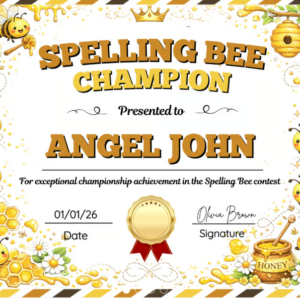 spelling bee editable certificate