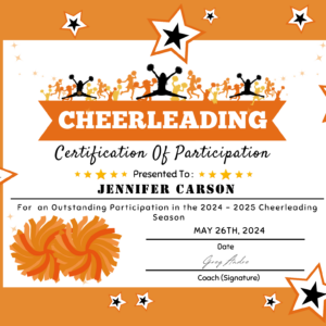 Editable Cheerleader Certificate