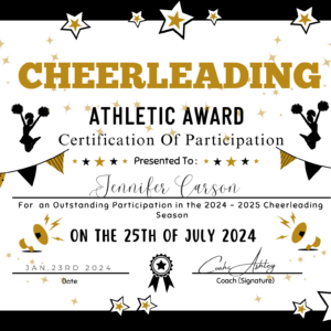 Gold Star Cheerleading Certificate