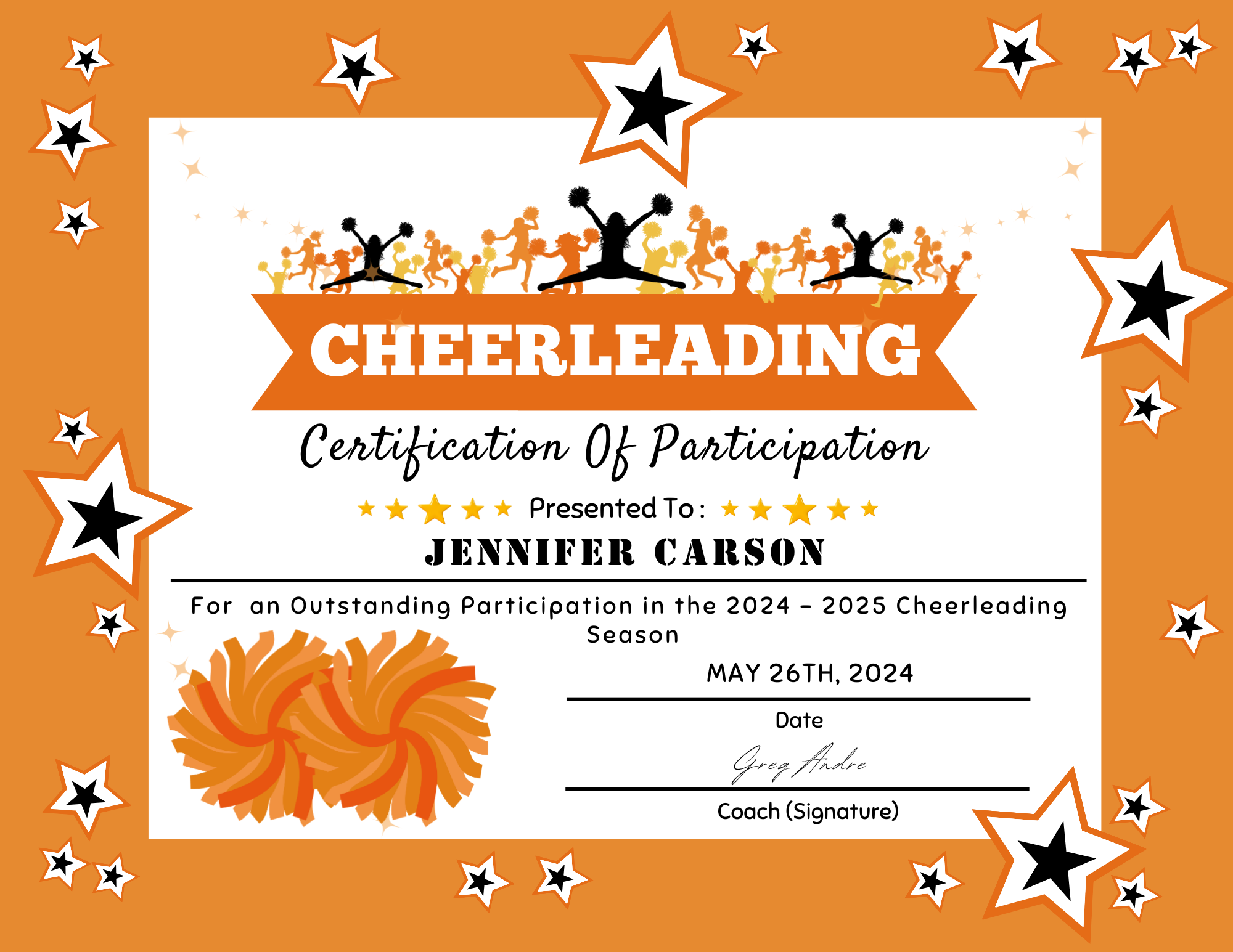 Editable Cheerleader Certificate