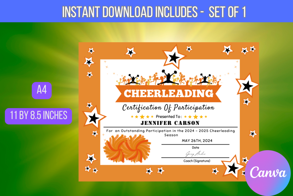 Editable Cheerleader Certificate