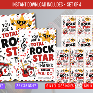 EDITABLE You Are A Total Rockstar Thank You Tags