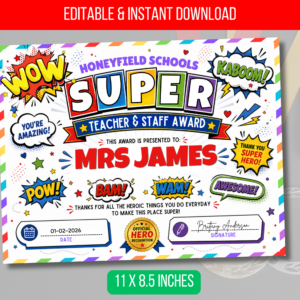 EDITABLE Retro Themed Teacher Appreciation Award