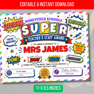 EDITABLE Retro Themed Teacher Appreciation Award II