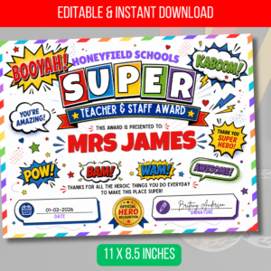 EDITABLE Retro Themed Teacher Appreciation Award III