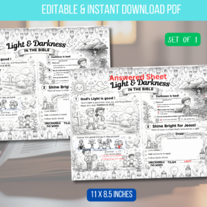EDITABLE Day 1 God Made Light Bible Worksheet For Kids