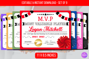 EDITABLE Cheerleader Most Valuable Player Certificate