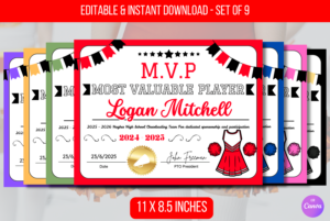 EDITABLE Cheerleader Most Valuable Player Certificate II