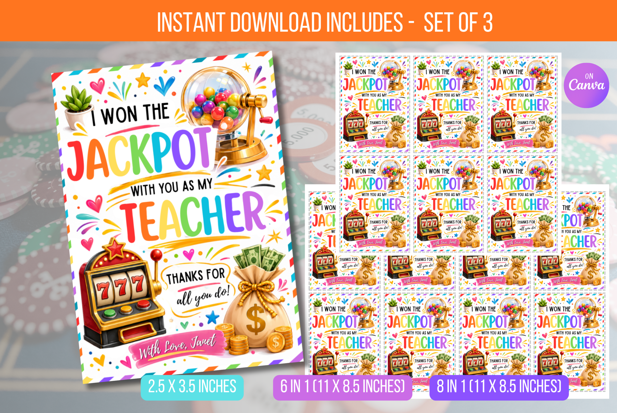 EDITABLE I Won the Jackpot With You As My Teacher Tag