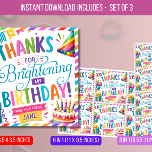 EDITABLE Thank You For Brightening My Birthday Tag, Friend Gift Tag