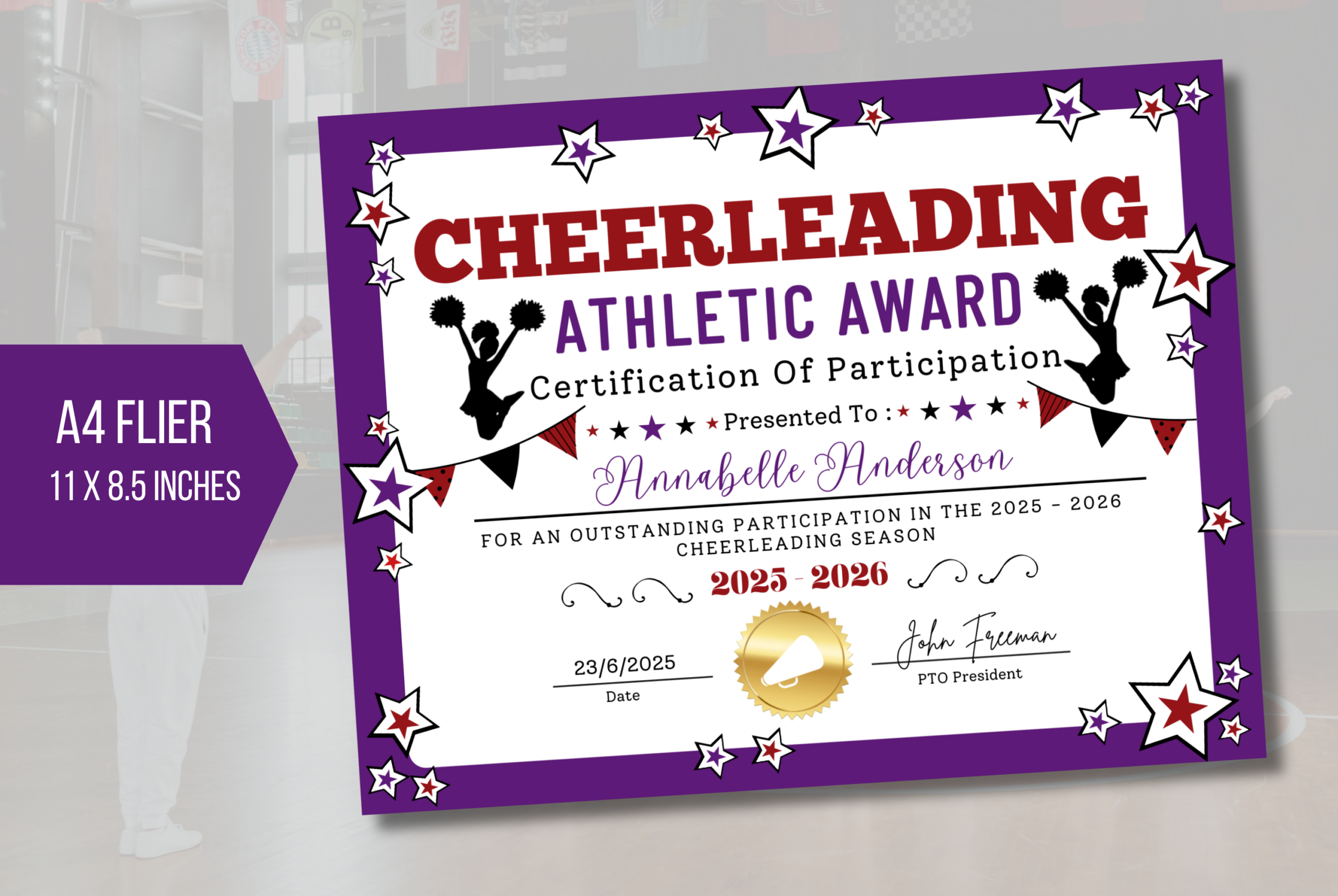 EDITABLE Cheerleader Certificate, Cheer Certificates Sports Award