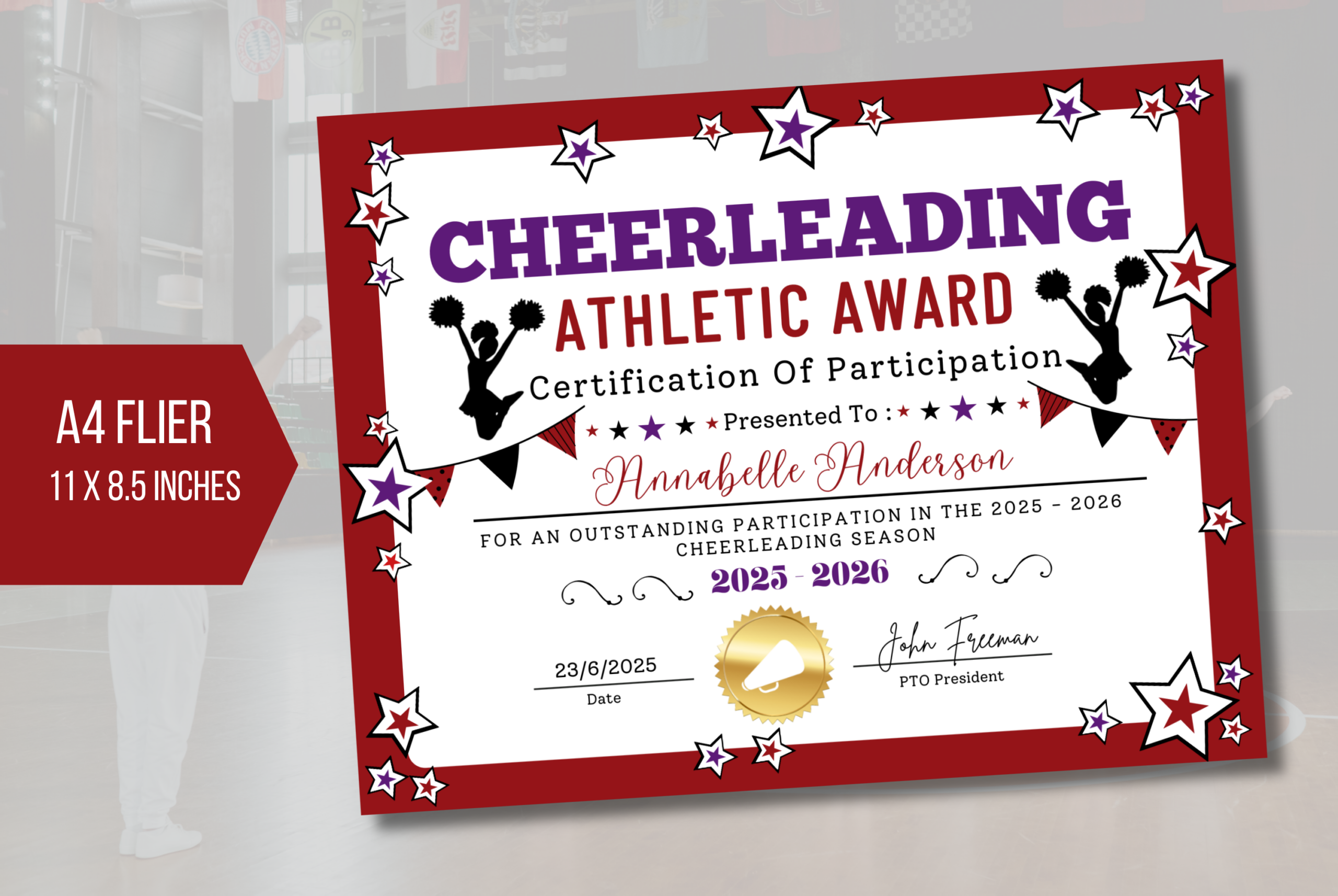 EDITABLE Cheerleader Certificate, Cheer Certificates Sports Award