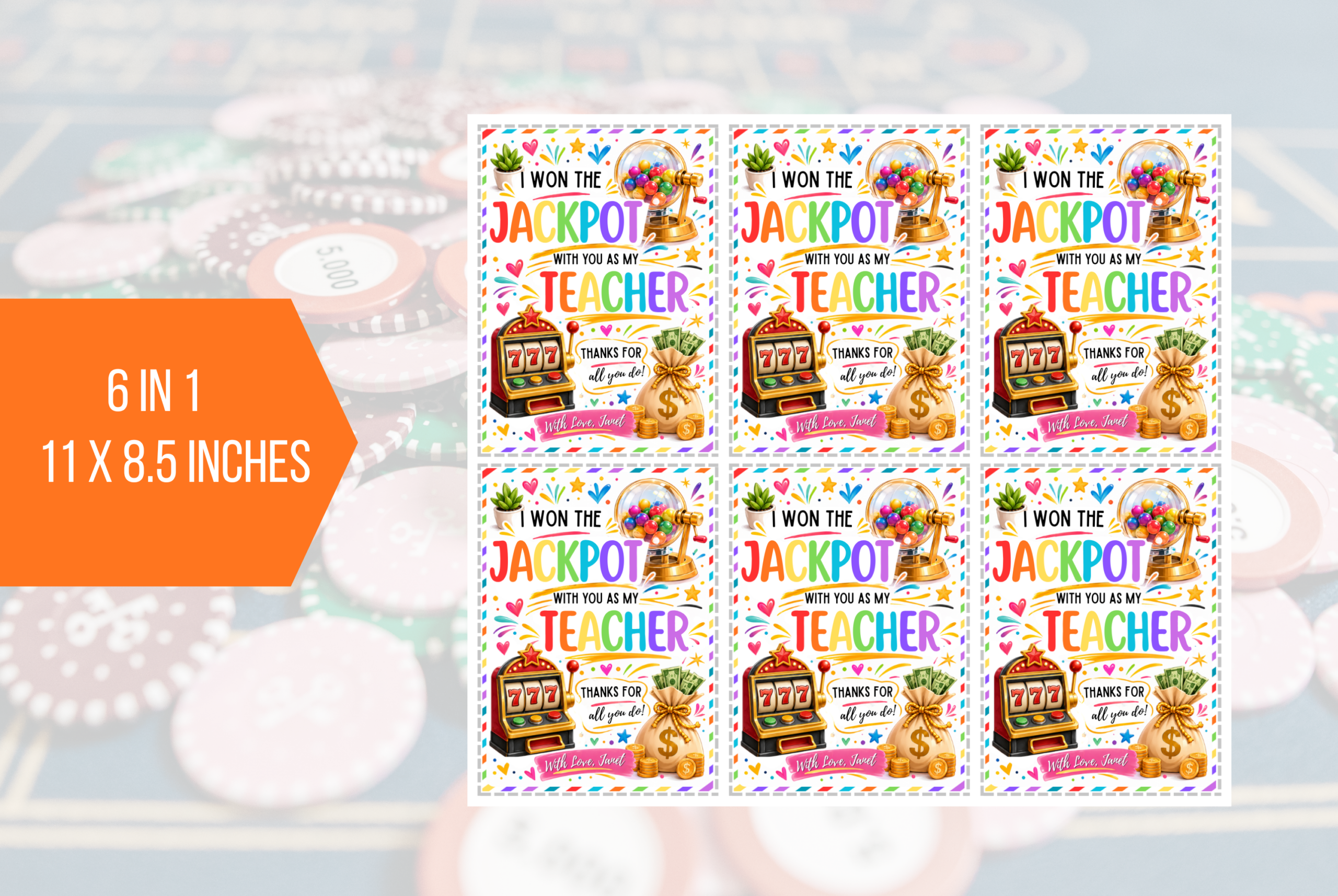EDITABLE I Won the Jackpot With You As My Teacher Tag