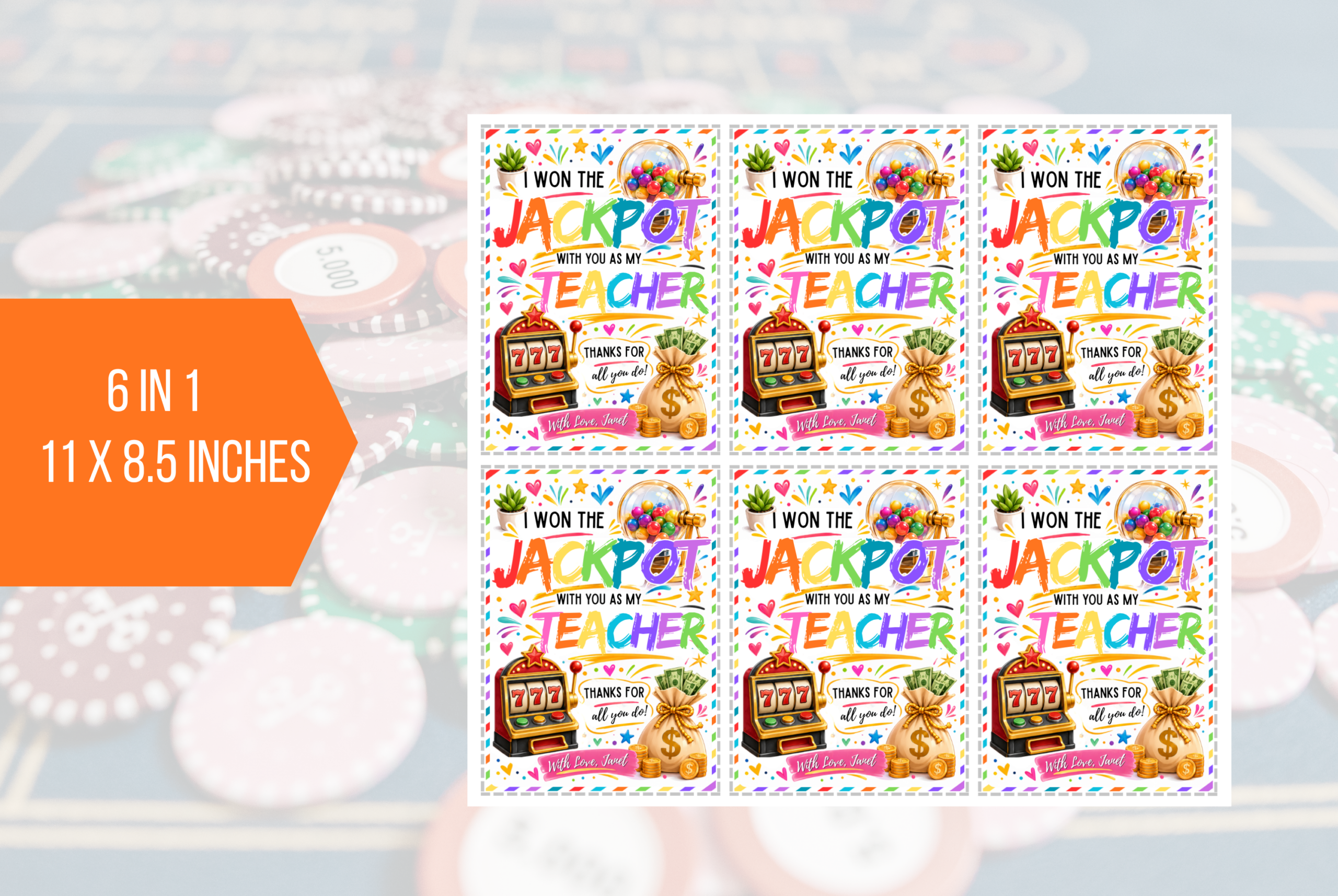 EDITABLE I Won the Jackpot With You As My Teacher Tag