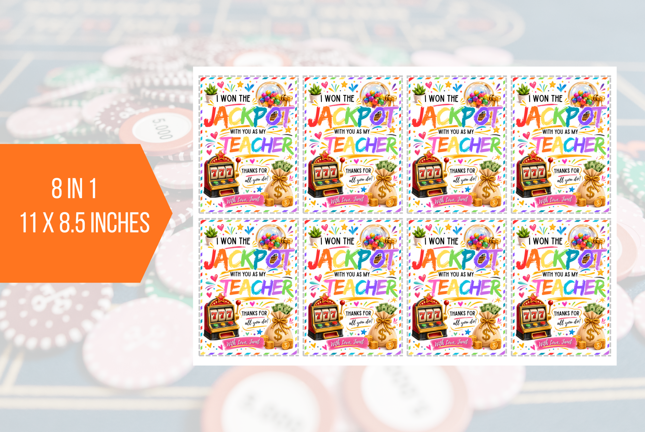 EDITABLE I Won the Jackpot With You As My Teacher Tag