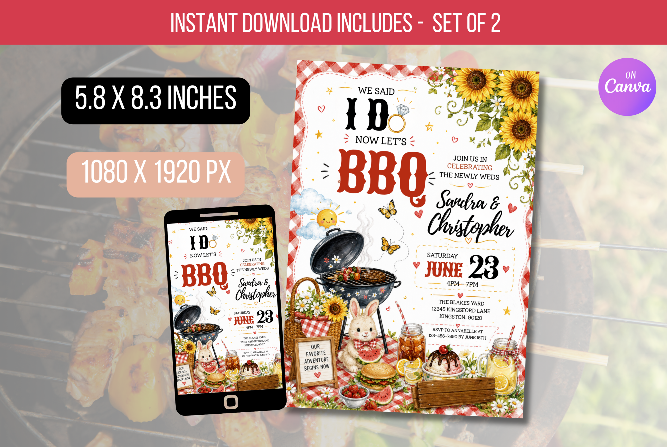 EDITABLE Summer BBQ Potluck Invite, BBQ Summer Party Invitation