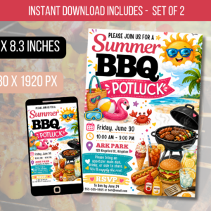 EDITABLE Summer BBQ Potluck Invite, BBQ Summer Party Invitation