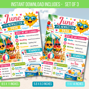 EDITABLE June Newsletter Template, Classroom Printable Handout Flyer