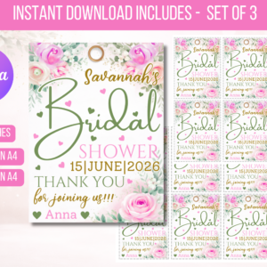 Bridal Shower Favor Tags, Favor Tag Template