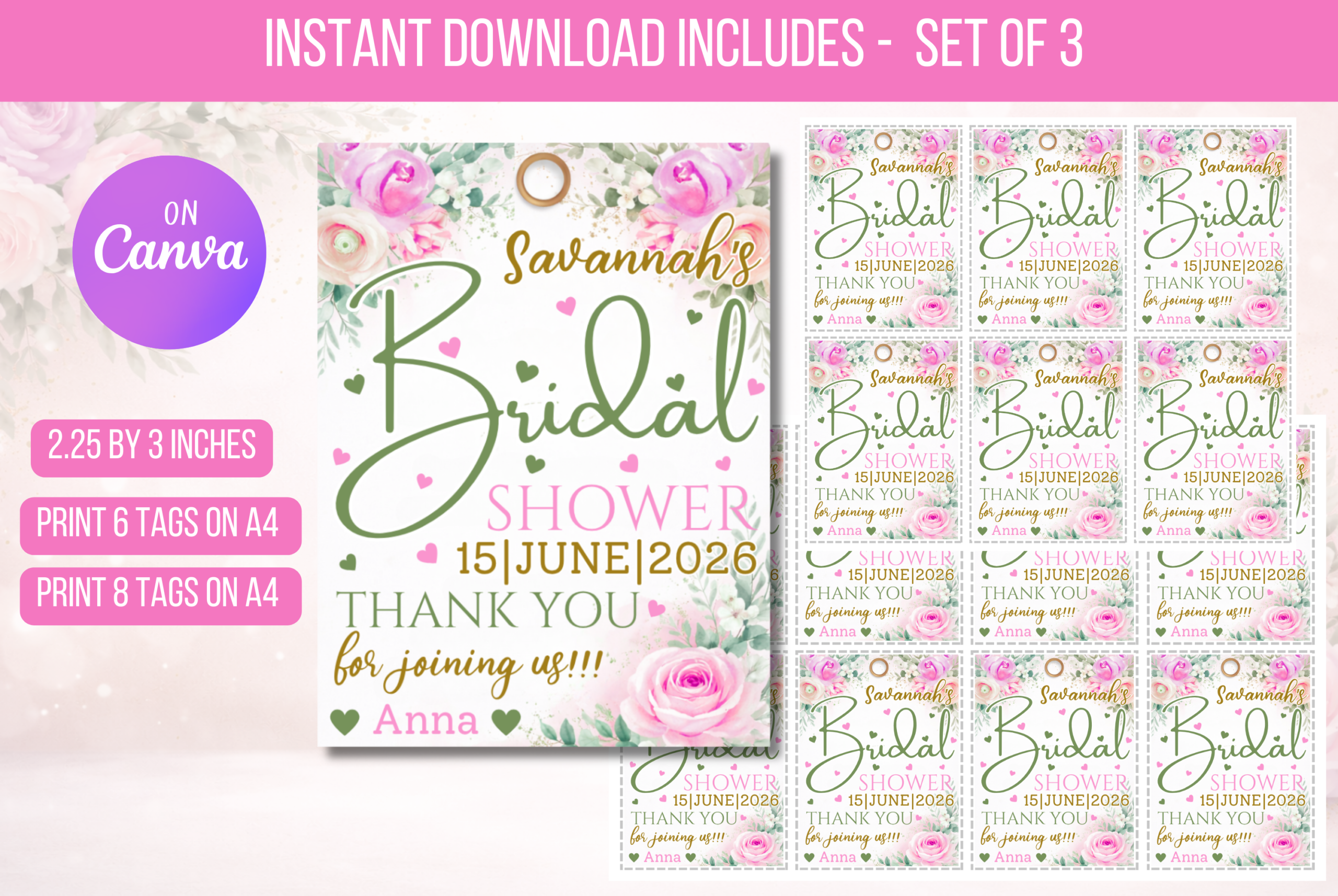 Bridal Shower Favor Tags, Favor Tag Template