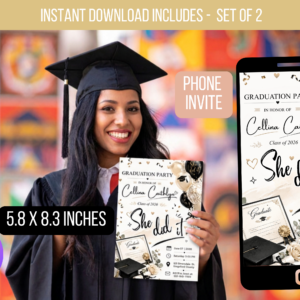 EDITABLE She Did It Graduation Invitation Template