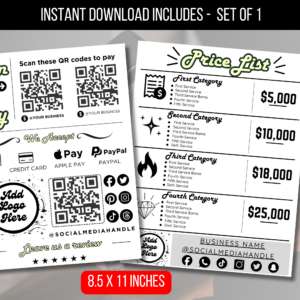 EDITABLE Scan to Pay Sign & Price List Bundle Template
